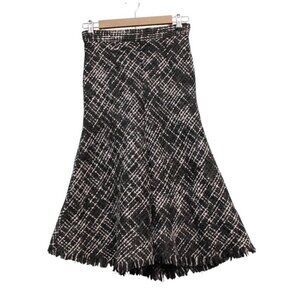 ModCloth Midi A-Line Skirt Size Small Tweed Flare Academia Fringe Preppy